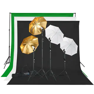 Square Perfect Photography Studio Lighting and Background Kit w/Muslin Backdrops