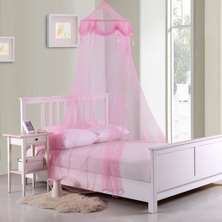 Buttons and Bows Kids Collapsible Hoop Pink Sheer Bed Canopy