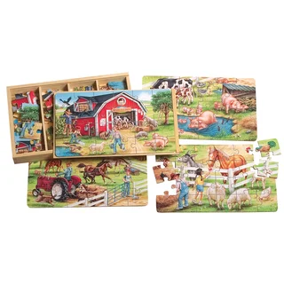 TS Shure 4 Large Farm Puzzles in a Wooden Box
