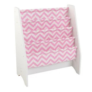 KidKraft Pink and White Chevron Polyester Sling Wooden Bookshelf