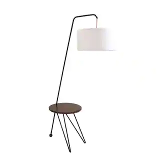 Stork Mid-Century Modern Floor Lamp with Walnut Wood Accent Table