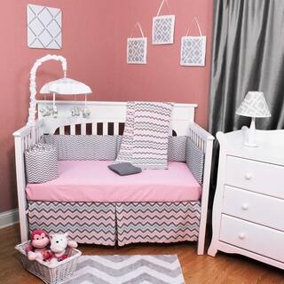 Chevron Zig Zag Pink/Gray 5-piece Baby Crib Bedding Set with Bumper