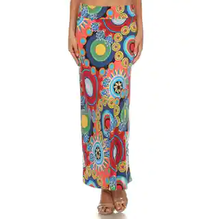 MOA Collection Women's Multicolored Polyester and Spandex Floral Medallion Maxi Skirt