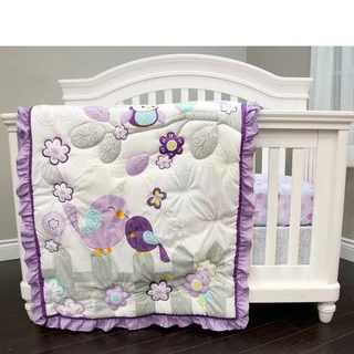 Baby's First Love Birds Purple 3-piece Crib Bedding Set