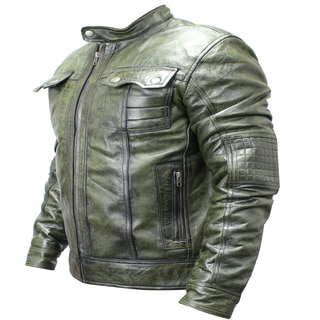 Men's Green Sheep Skin Leather Fashion Jacket