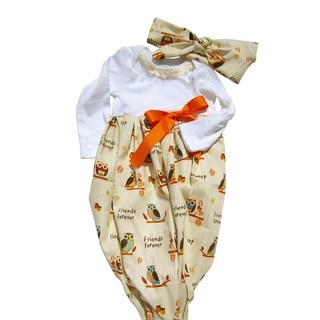 Baby Girl Thanksgiving Owls Layette Gown Set