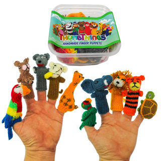 ThumbThings Handmade Finger Puppets Set of 10: Parrot, Kangaroo, Koala, Monkey, Giraffe, Macaw, Lion, Tiger, Tortoise (Peru)