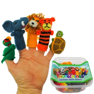 ThumbThings Handmade Finger Puppets, Set of 5: Macaw, Elephant, Lion, Tiger, Tortoise (Peru)