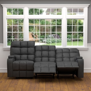 ProLounger Grey Microfiber Wall Hugger Storage 3 Seat Reclining Sofa