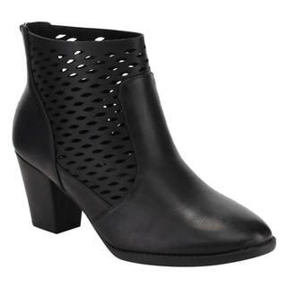 CityClassified Women's Black Faux-leather Perforated Cut-out Block Heel Ankle Booties