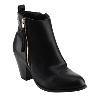 Nature Breeze Women's FE40 Black Faux Leather Tassels Side-zip Chunky Block-heel Ankle Booties