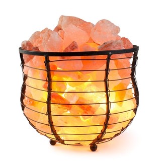 Metal Basket Bowl Lamp with Natural Himalayan Salt Chips