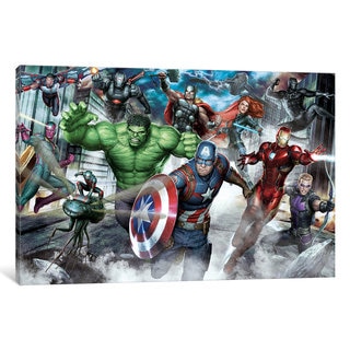 iCanvas Avengers Assemble: Classic Full Team Urban Battle Situational Art by Marvel Comics Canvas Print