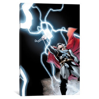 iCanvas Avengers Assemble: Thor Panel Art: Classic Mjolnir Raised Pose by Marvel Comics Canvas Print