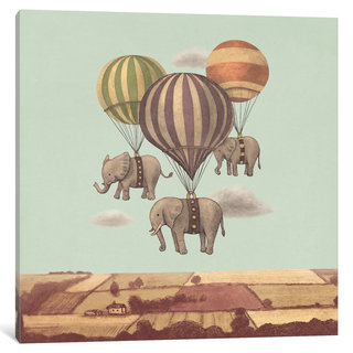 iCanvas Flight Of The Elephants Mint Square by Terry Fan Canvas Print