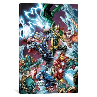iCanvas Avengers Assemble: Battle With Loki And His Green Army Classic Panel Art by Marvel Comics Canvas Print