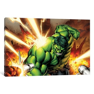 iCanvas Avengers Assemble: Hulk Classic Artwork: Charging Into A Rocket Assault by Marvel Comics Canvas Print