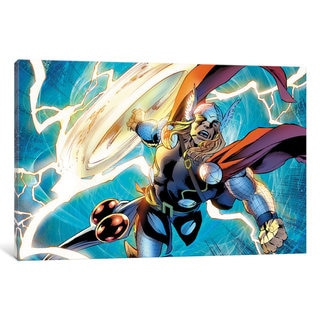 iCanvas Avengers Assemble: Thor Panel Art: Swinging Hammer While Flying Through The Air by Marvel Comics Canvas Print