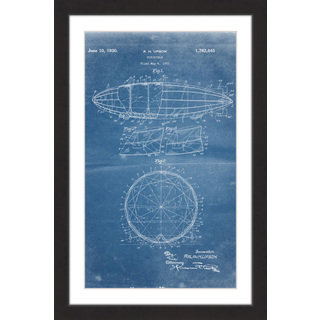 Marmont Hill - 'Dirigible 1922 Blueprint' by Steve King Framed Painting Print