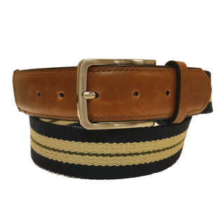 Men's Striped Canvas and Leather Casual Belt