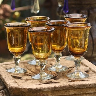 Set of 6 Blown Glass Golden Amber Goblets (Mexico)