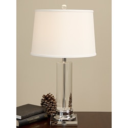 Crystal Column Chrome-Finished Table Lamp