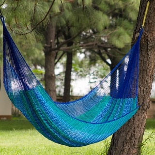Hand-woven Large Deluxe Cool Lagoon Nylong Camping Style Hammock (Mexico)