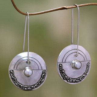 Moonlight Sand Unique Artisan White Freshwater Pearls Set in 925 Sterling Silver with Long Wires Dangle Earrings (Indonesia)