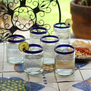 Hand Blown Set of 6 Cobalt Rings Glass Tumblers (Mexico)
