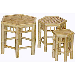 Set of 3 Nesting Hexagon Bamboo Tables (Vietnam)