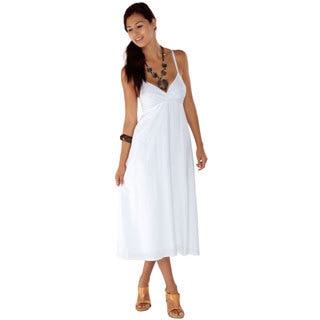 Handmade 1 World Sarongs Women's Embroidered/ Sequined Crossover Long White Dress (Indonesia)