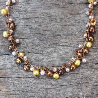 Handcrafted River Of Gold Multicolor Freshwater Pearl Strand Necklace (Thailand)