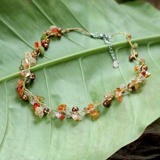 Handcrafted Multicolor Freshwater Pearl and Carnelian Tropical Elite Strand Necklace (3-5 mm)(Thailand)