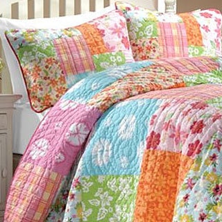 Aloha Girl's Multicolor Printed Cotton Pieced 3-piece Quilt Set