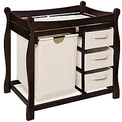 Sleigh Style Espresso Changing Table with Hamper and Baskets