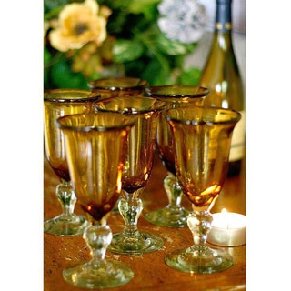 Hand Blown Set of 6 Medium Glass Golden Amber Goblets (Mexico)