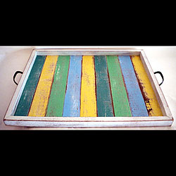 Large Multi-colored Recycled Wood Serving Tray (Thailand)
