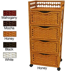 Natural Fiber Wheeled 4-drawer Chest of Drawers (China)