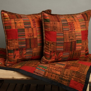 Red and Earth Tone Patchwork Quilt and Pillow Cover Set (Guatemala)