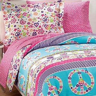 Peace and Love Polyester/Cotton Printed Twin Size 5-piece Bed in a Bag
