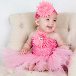 Baby Pink Flower Tutu Dress and Headband