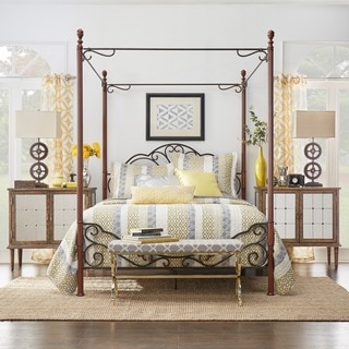 TRIBECCA HOME LeAnn Graceful Scroll Iron Metal Queen-sized Canopy Poster Bed
