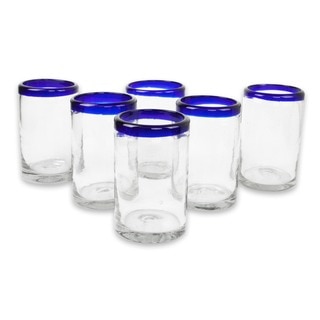 Blue Rim Hand-blown Glass Classic Drinking Glasses (Set of 6) (Mexico)
