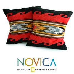 Set of 2 Alpaca Wool 'Red Sea' Cushion Covers (Peru)