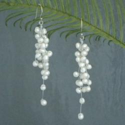 Classy Ruffles Freshwater White Pearl Handmade Earrings (Thailand)
