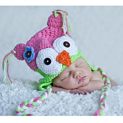 Handmade Girl's Pink Lime Owl Hat