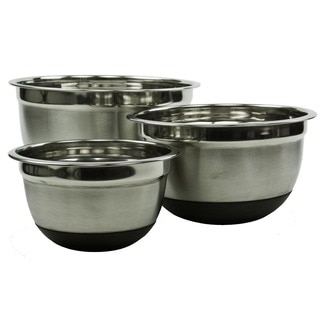 Big Stainless Restaurant Style Steel Non-skid Silicone Rubber 5, 3, and 1.5 qt. Mixing Bowls