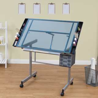 Studio Designs Vision Silver/Blue Glass Rolling Drafting and Hobby Craft Station Table