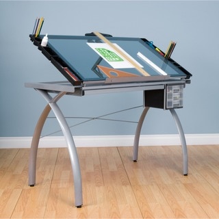 Studio Designs Futura Silver/Blue Glass Drafting and Hobby Craft Station Table