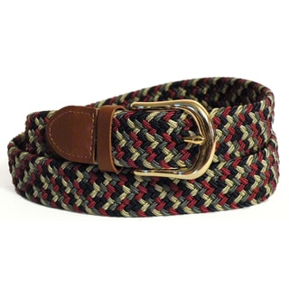 Men's Red/ Multi-color Stretch Nylon and Leather Belt